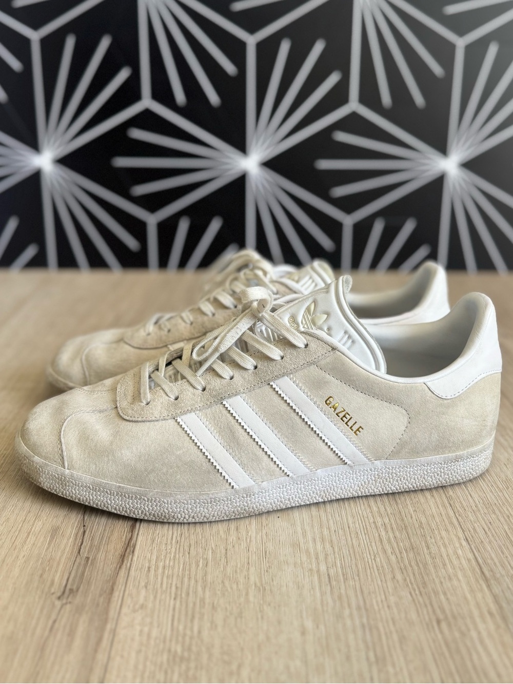 Men’s Adidas Gazelle Suede Sneakers in Cream and White